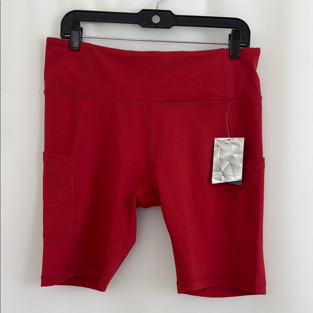 Women’s NWT Baleaf Red Bike Shorts Stretchy Mid-Thigh Athletic Size XL